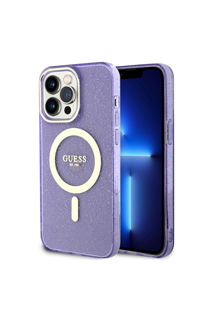 Apple iPhone 13 Pro Uyumlu Kılıf GUESS M-safe Şarj Özellikli Glitter Kapak