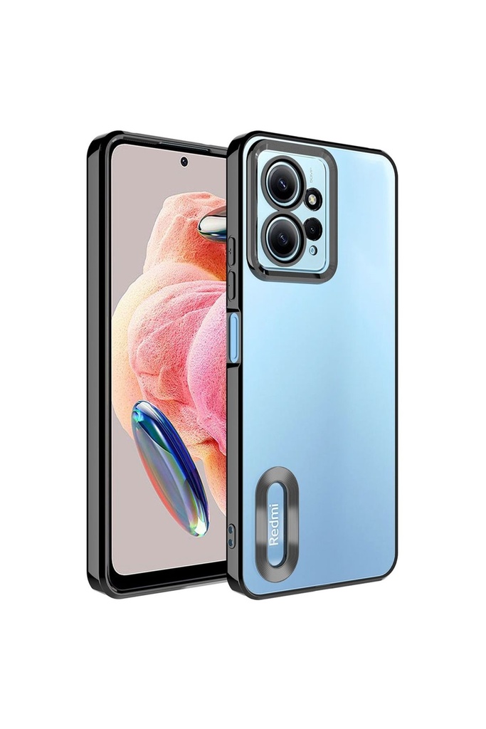 [RNZ-TA90960] Xiaomi Redmi Note 12 4G Uyumlu Kılıf Kamera Korumalı Logo Gösteren Zore Omega Kapak (Siyah)
