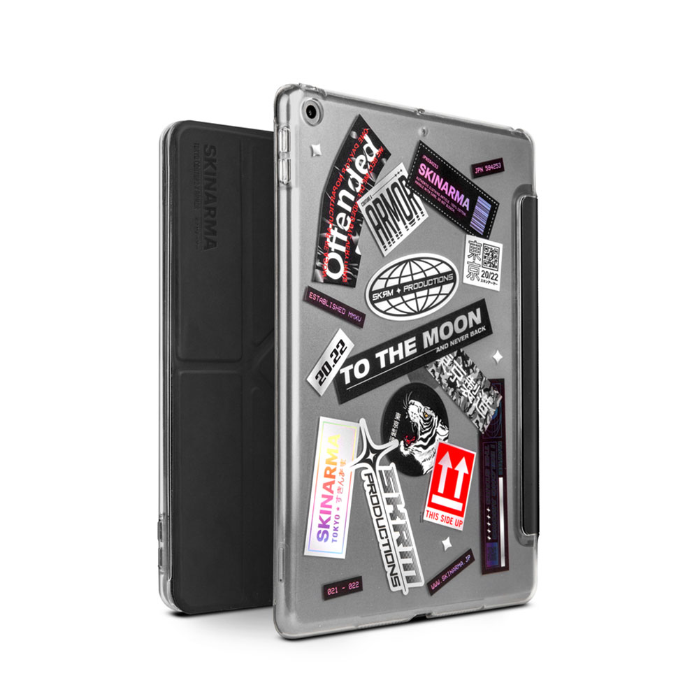 Apple iPad 10.2 2021 (9.Nesil) Uyumlu Kılıf SkinArma Sticker Tasarımlı Arkası Şeffaf Standlı Mageru Kılıf