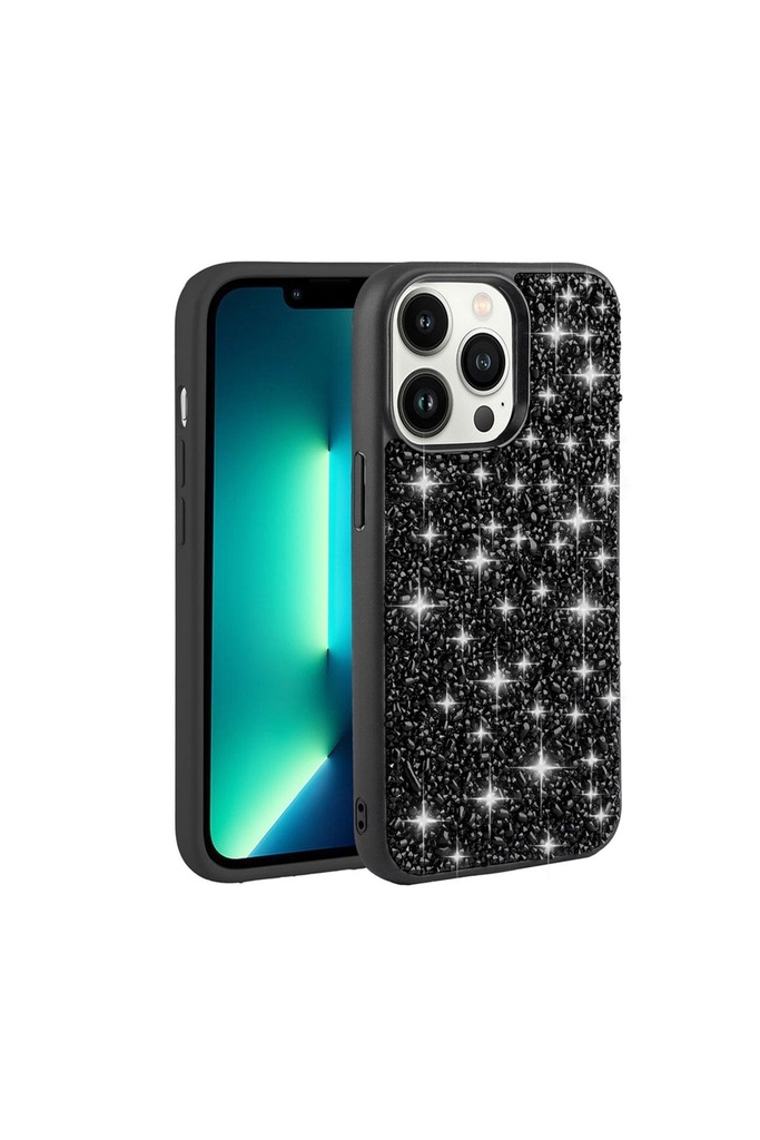 [RNZ-TA90825] Apple iPhone 13 Pro Max Uyumlu Kılıf Parlak Taşlı Tasarım Zore Linea Kapak (Siyah)
