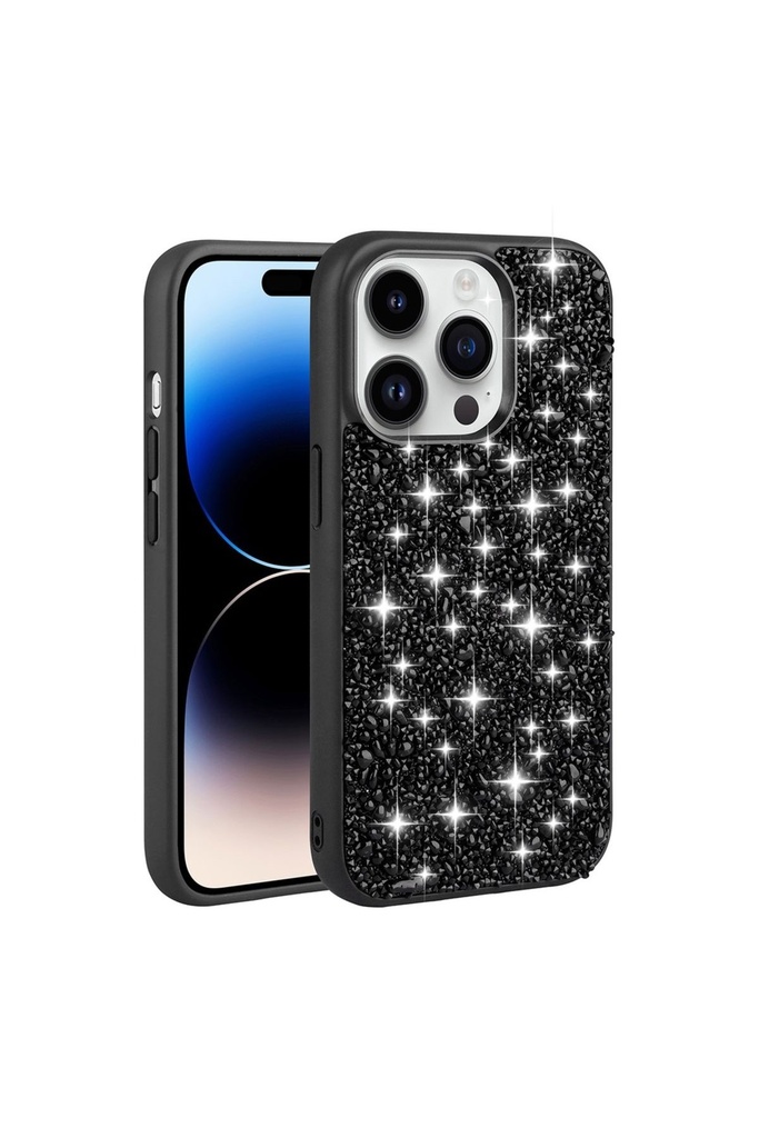 [RNZ-TA90845] Apple iPhone 14 Pro Max Uyumlu Kılıf Parlak Taşlı Tasarım Zore Linea Kapak (Siyah)