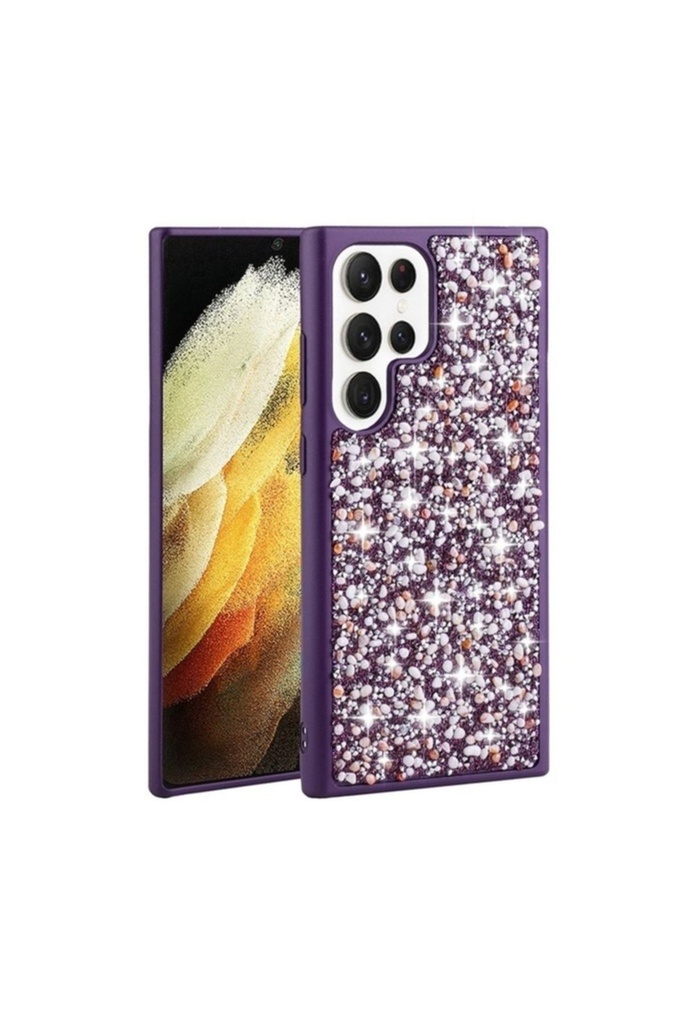 Samsung Galaxy S23 Ultra Uyumlu Kılıf Parlak Taşlı Tasarım Zore Linea Kapak