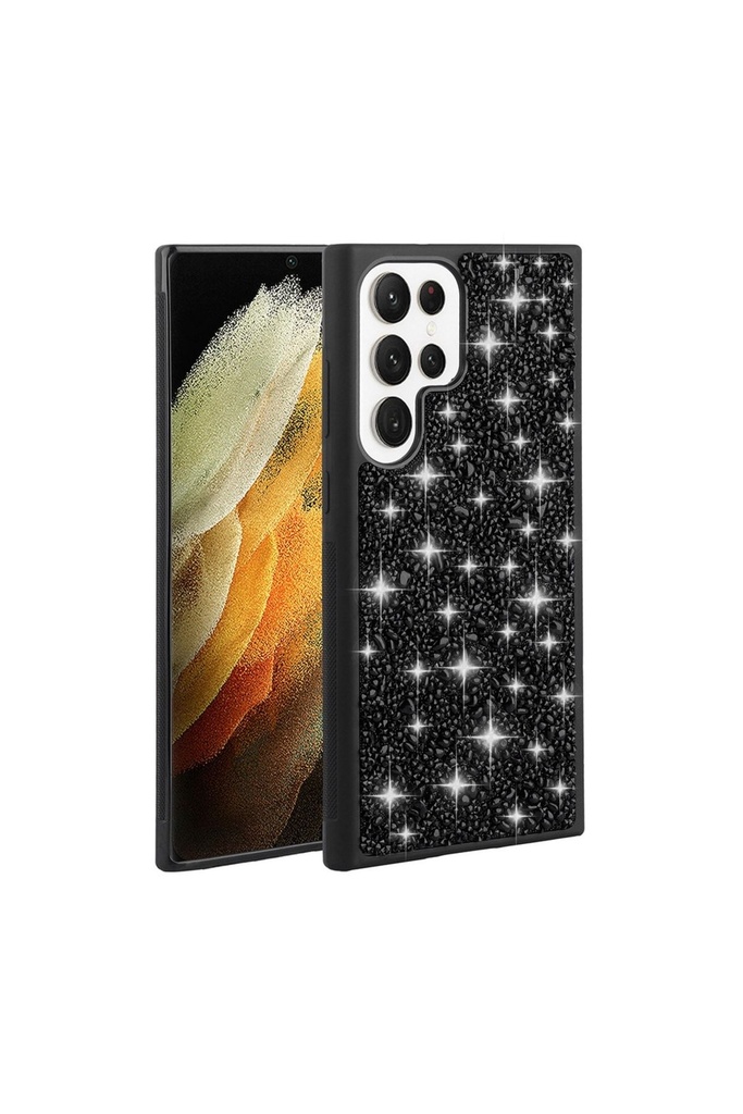 [RNZ-TA90850] Samsung Galaxy S23 Ultra Uyumlu Kılıf Parlak Taşlı Tasarım Zore Linea Kapak (Siyah)