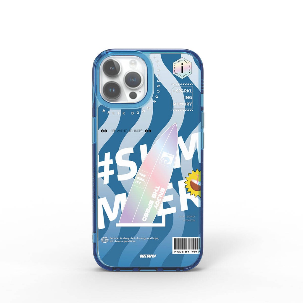 [RNZ-TA97699] Apple iPhone 15 Pro Max Uyumlu Kılıf Çift Katman Desenli Wiwu Summer Serisi Kapak (Mavi)