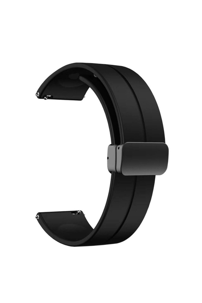[RNZ-TA91174] Samsung Gear S2 20mm Uyumlu Kordon Silikon Metal Mıknatıslı Toka Zore KRD-84 Kayış (Siyah)