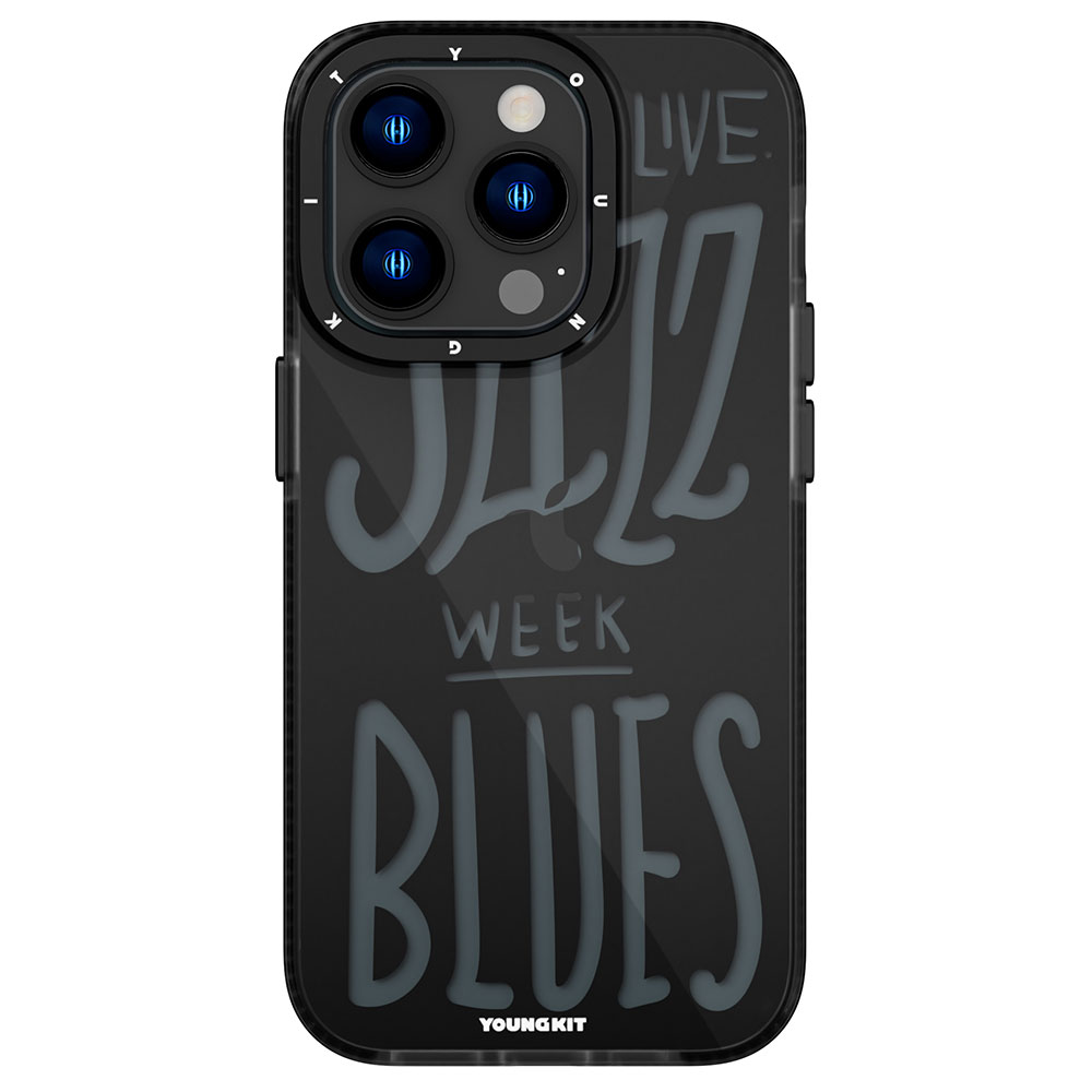 [RNZ-TA91045] Apple iPhone 14 Pro Uyumlu Kılıf Şeffaf Renkli Yazı Temalı Tasarım YoungKit Jazz Serisi Kapak (Siyah)