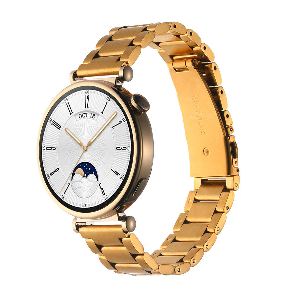 Huawei Watch GT 4 41mm Uyumlu 18mm Kordon Paslanmaz Metal Baklalı Tasarım KRD-04 Kayış