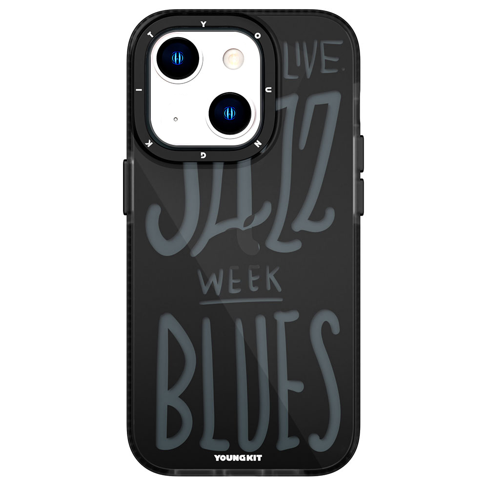 [RNZ-TA91057] Apple iPhone 13 Uyumlu Kılıf Şeffaf Renkli Yazı Temalı Tasarım YoungKit Jazz Serisi Kapak (Siyah)