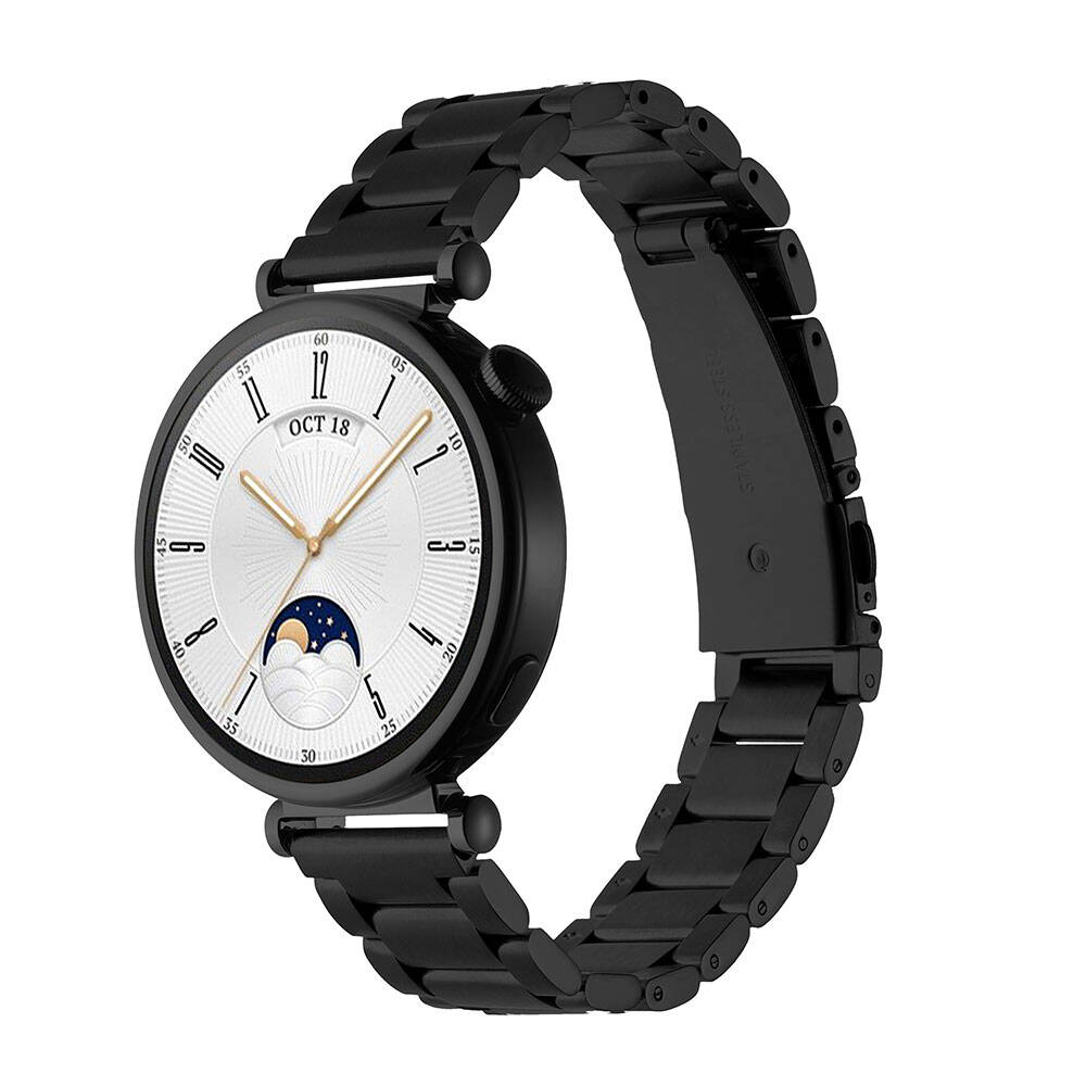 [RNZ-TA97787] Huawei Watch GT 4 41mm Uyumlu 18mm Kordon Paslanmaz Metal Baklalı Tasarım KRD-04 Kayış (Siyah)