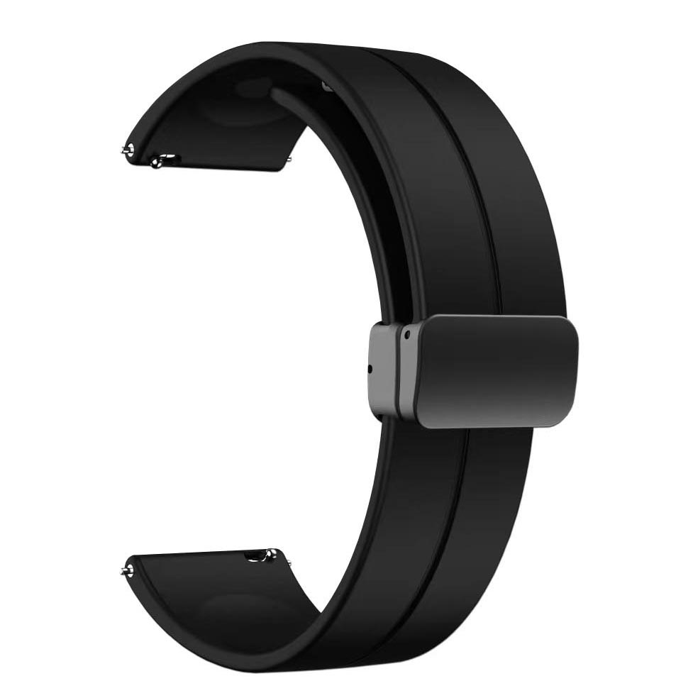 [RNZ-TA91390] Huawei Honor Magic 2 46mm 22mm Uyumlu Kordon Silikon Metal Mıknatıslı Toka Zore KRD-84 Kayış (Siyah)