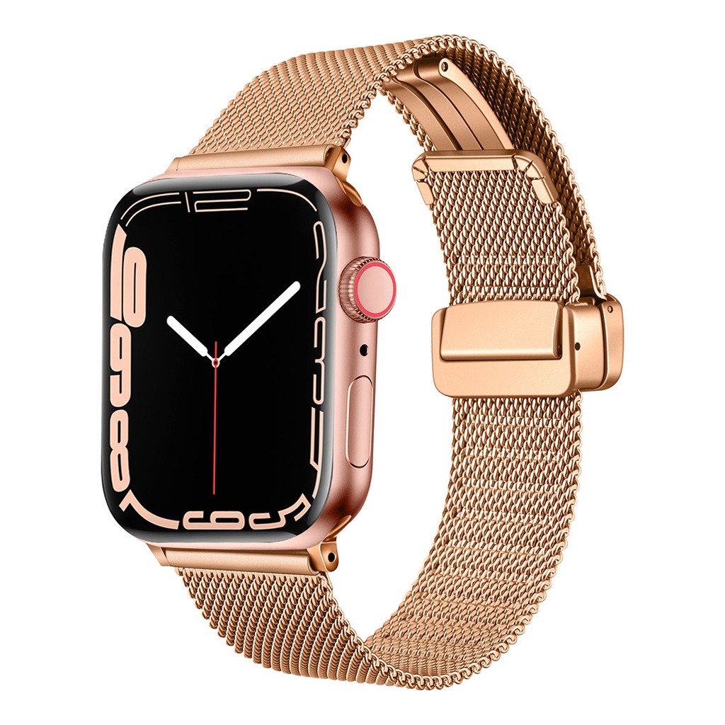 Apple Watch 7 41mm Uyumlu Kordon Hasır Metal Mıknatıs Tokalı Zore KRD-85 Kayış