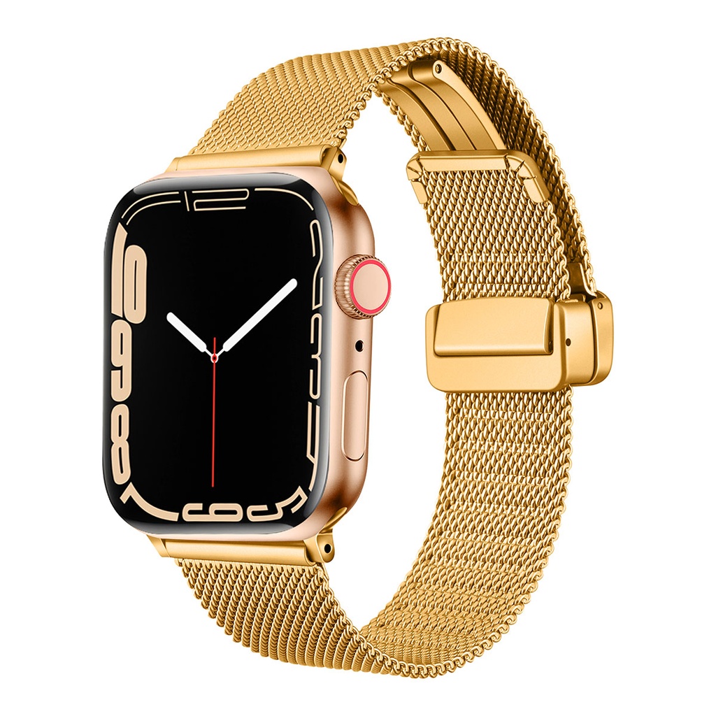 Apple Watch 7 45mm Uyumlu Kordon Hasır Metal Mıknatıs Tokalı Zore KRD-85 Kayış