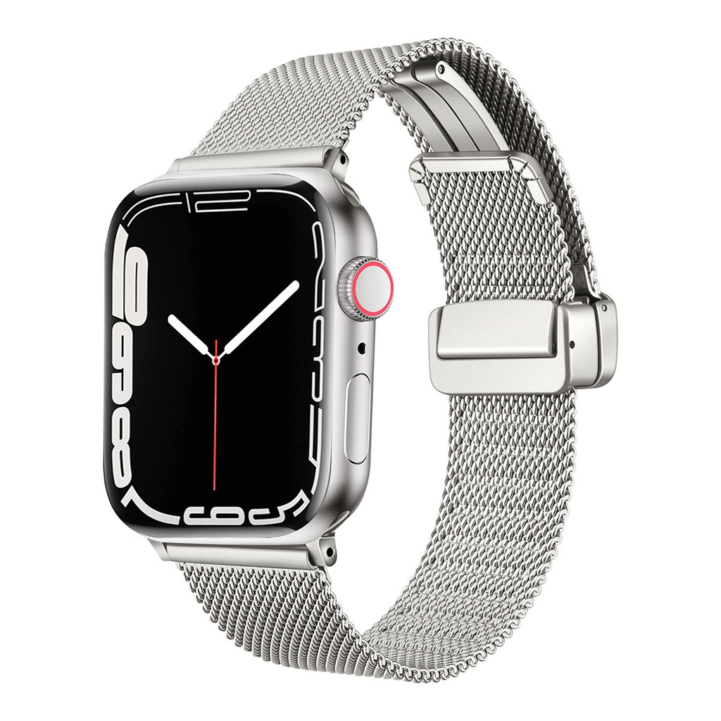 Apple Watch 7 45mm Uyumlu Kordon Hasır Metal Mıknatıs Tokalı Zore KRD-85 Kayış