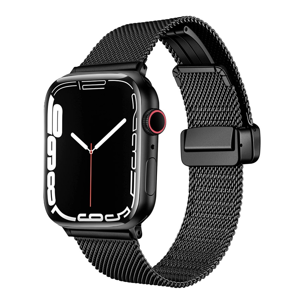 [RNZ-TA91484] Apple Watch Ultra 49mm Uyumlu Kordon Hasır Metal Mıknatıs Tokalı Zore KRD-85 Kayış (Siyah)