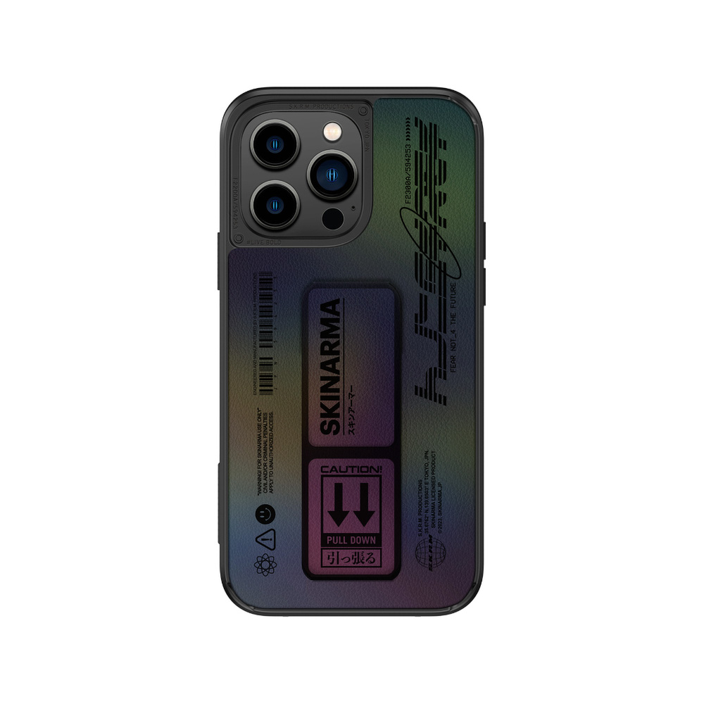 [ZTA91925] Apple iPhone 14 Pro Uyumlu Kılıf SkinArma Holografik Tasarımlı Standlı Deri Görünümlü Kira Kobai Kapak