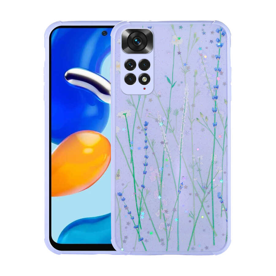 Xiaomi Redmi Note 11 Global Uyumlu Kılıf Simli Desenli Kamera Korumalı Parlak Zore Popy Kapak
