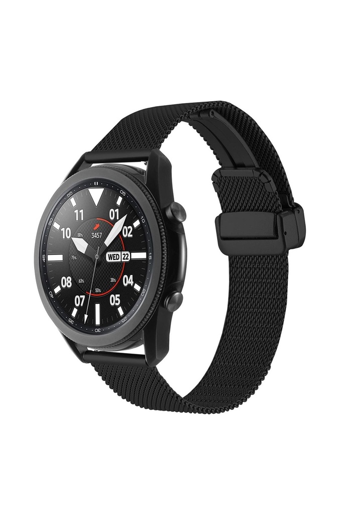 [RNZ-TA91892] Samsung Galaxy Watch 46mm Uyumlu 22mm Kordon Hasır Metal Mıknatıs Tokalı Zore KRD-85 Kayış (Siyah)