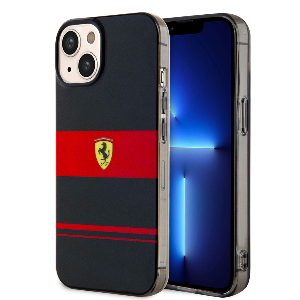 Apple iPhone 14 Uyumlu Kılıf Ferrari Orjinal Lisanslı M-safe Şarj Özellikli Yatay Çizgili Dizayn Kapak