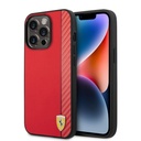 Apple iPhone 14 Pro Uyumlu Kılıf Ferrari M-safe Şarj Özellikli PU Deri Karbon Şeritli Dizayn Kapak