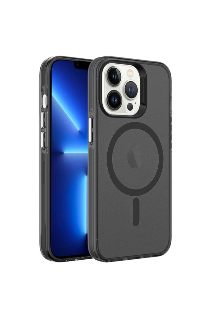 [RNZ-TA92180] Apple iPhone 13 Pro Max Uyumlu Kılıf Zore M-safe Şarj Özellikli Buzlu Transparan C-Pro Sert Kapak (Siyah)