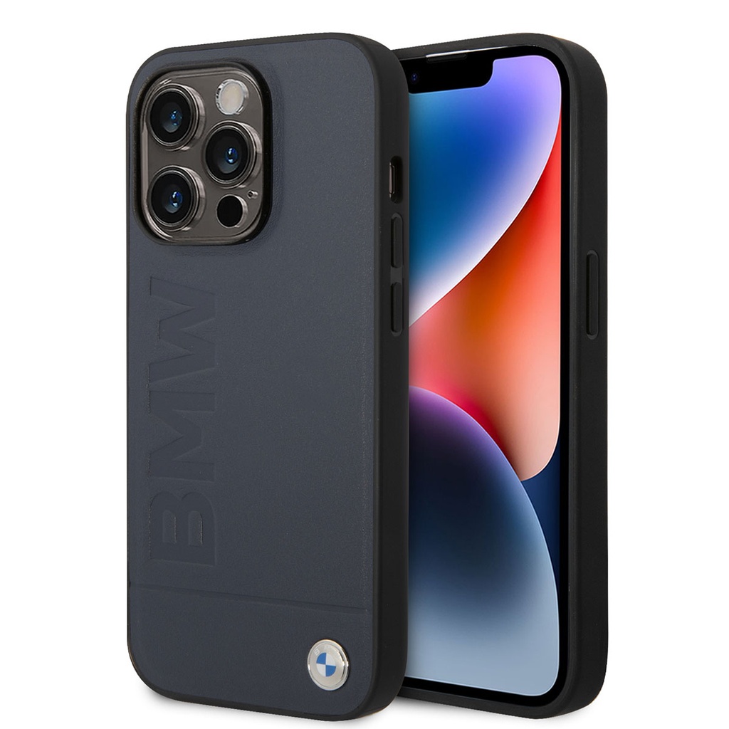 Apple iPhone 14 Pro Uyumlu Kılıf BMW M-safe Şarj Özellikli Deri Sıcak Mühür Baskılı Logo Dizayn Kapak