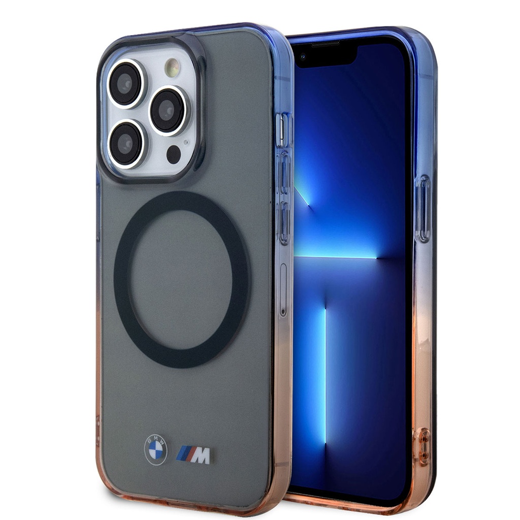 Apple iPhone 14 Pro Uyumlu Kılıf BMW M-safe Şarj Özellikli Transparan Renk Geçişli Dizayn Kapak