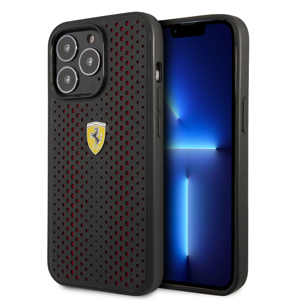 [RNZ-TA113204] Apple iPhone 14 Pro Max Uyumlu Kılıf Ferrari Deri Sarı Noktalı Dizayn Kapak (Kırmızı)