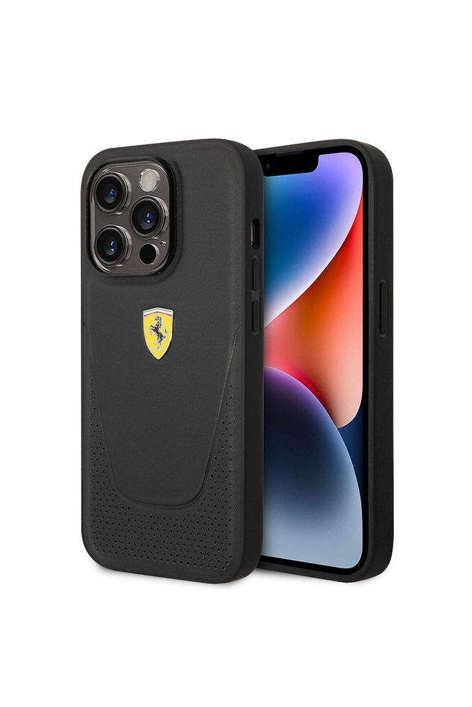 [ZTA91636] Apple iPhone 14 Pro Uyumlu Kılıf Ferrari Deri Delikli Dizayn Kapak (Siyah)