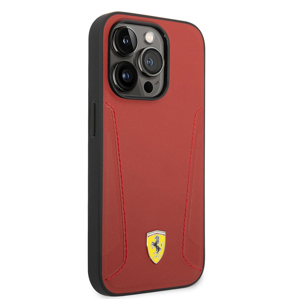 Apple iPhone 14 Pro Uyumlu Kılıf Ferrari M-safe Şarj Özellikli Deri Kenarları Damgalı Dizayn Kapak