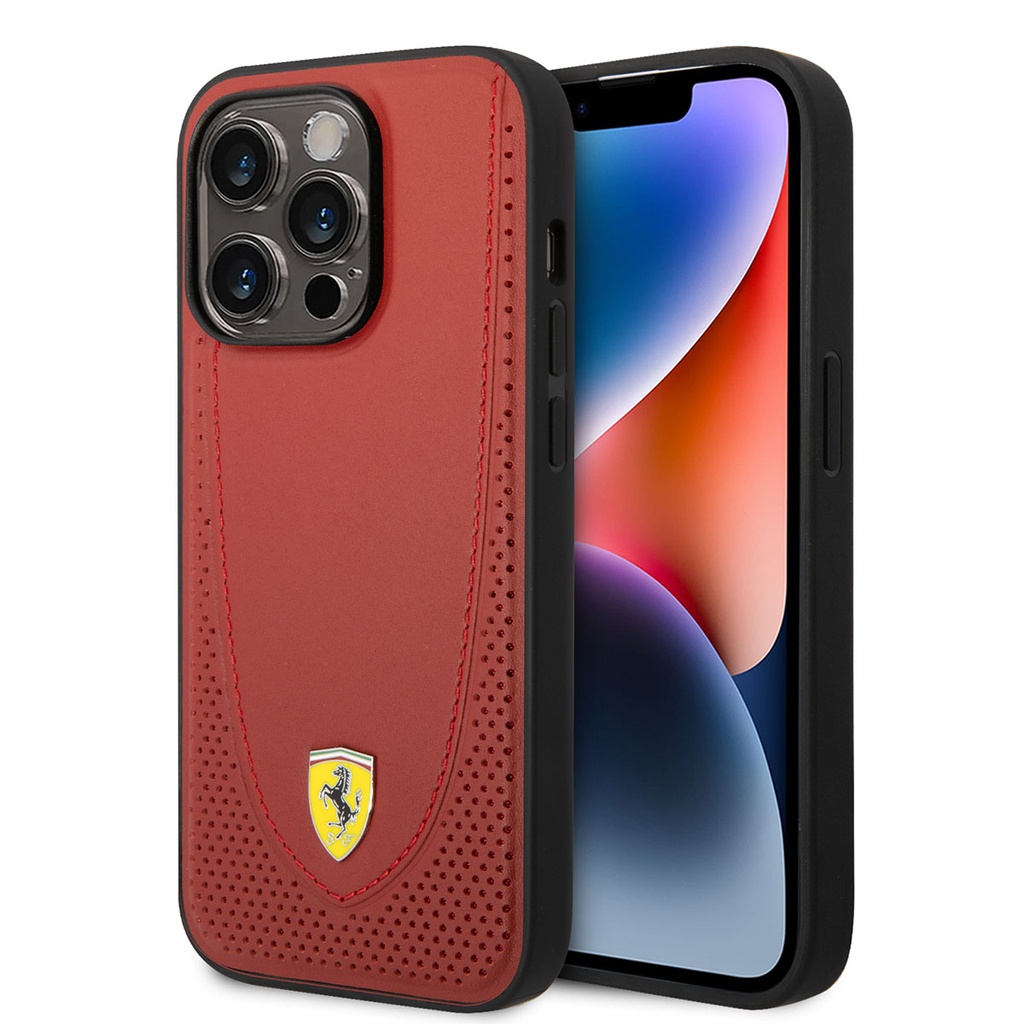 Apple iPhone 14 Pro Uyumlu Kılıf Ferrari M-safe Şarj Özellikli Deri Delikli Dikişli Dizayn Kapak