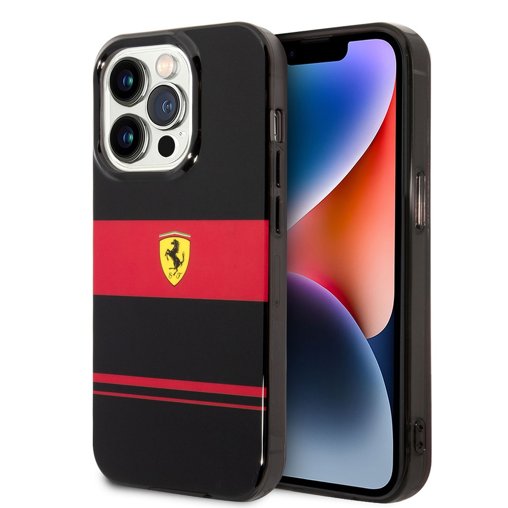 Apple iPhone 14 Pro Uyumlu Kılıf Ferrari Orjinal Lisanslı M-safe Şarj Özellikli Yatay Çizgili Dizayn Kapak