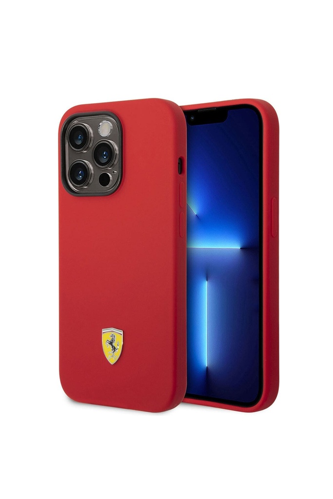 Apple iPhone 14 Pro Uyumlu Kılıf Ferrari M-safe Şarj Özellikli Silikon Metal Logo Dizayn Kapak