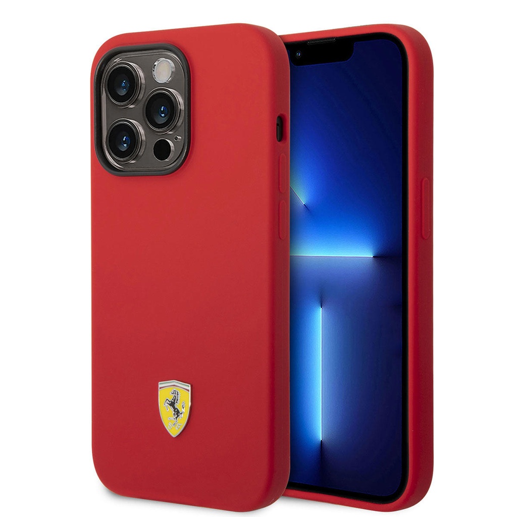 Apple iPhone 14 Pro Max Uyumlu Kılıf Ferrari M-safe Şarj Özellikli Silikon Metal Logo Dizayn Kapak