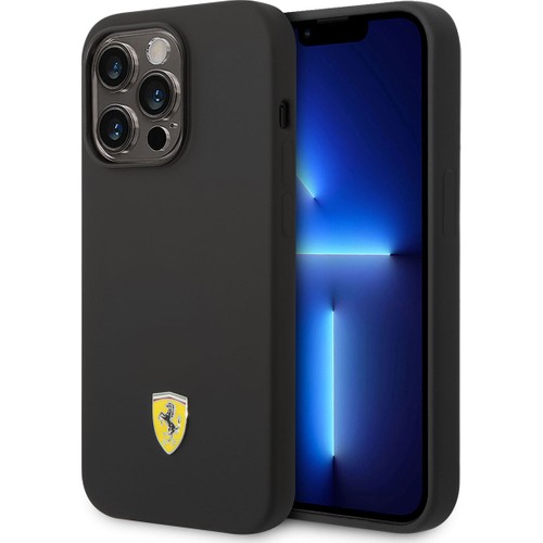 [ZTA91661] Apple iPhone 14 Pro Max Uyumlu Kılıf Ferrari M-safe Şarj Özellikli Silikon Metal Logo Dizayn Kapak (Siyah)