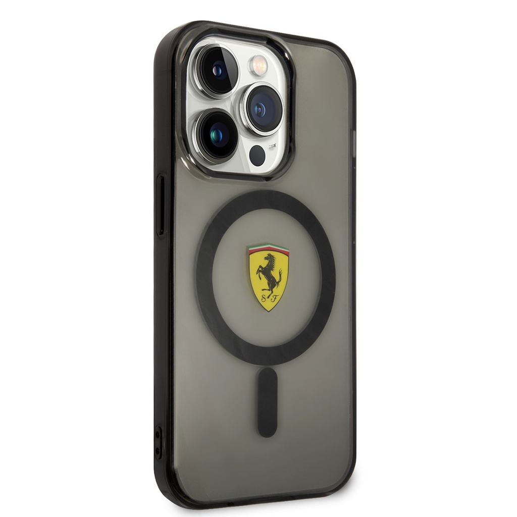 Apple iPhone 14 Pro Max Uyumlu Kılıf Ferrari M-safe Şarj Özellikli Yarı Transparan Dizayn Kapak