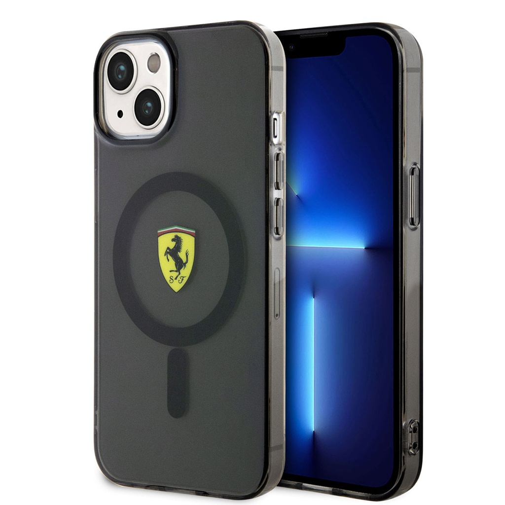 Apple iPhone 14 Plus Uyumlu Kılıf Ferrari M-safe Şarj Özellikli Yarı Transparan Dizayn Kapak