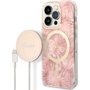 Apple iPhone 14 Pro Uyumlu Kılıf GUESS M-safe Şarj Özellikli Yaprak Desenli M-safe Şarj Kablolu Kapak