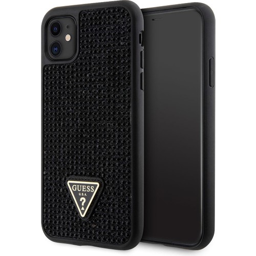 Apple iPhone 11 Uyumlu Kılıf Guess Orjinal Lisanslı Taşlı Arka Yüzey Üçgen Logolu Kapak