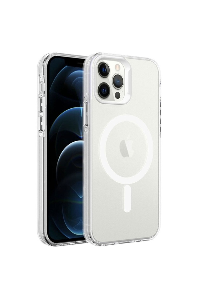 Apple iPhone 12 Pro Max Uyumlu Kılıf Zore M-safe Şarj Özellikli Buzlu Transparan C-Pro Sert Kapak