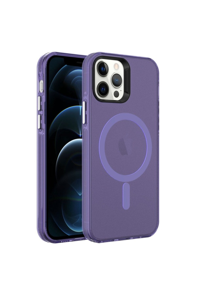 Apple iPhone 12 Pro Max Uyumlu Kılıf Zore M-safe Şarj Özellikli Buzlu Transparan C-Pro Sert Kapak