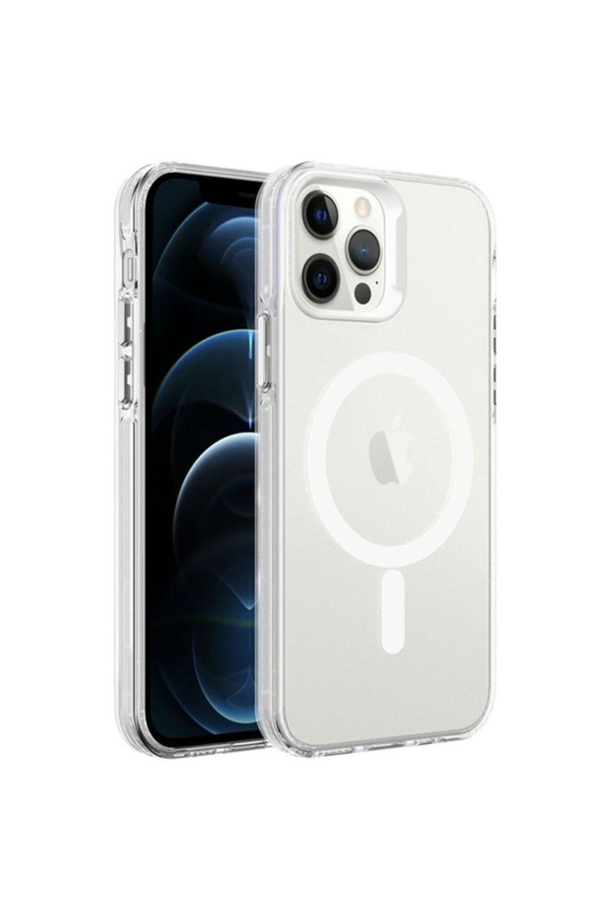 Apple iPhone 12 Pro Uyumlu Kılıf Zore M-safe Şarj Özellikli Buzlu Transparan C-Pro Sert Kapak