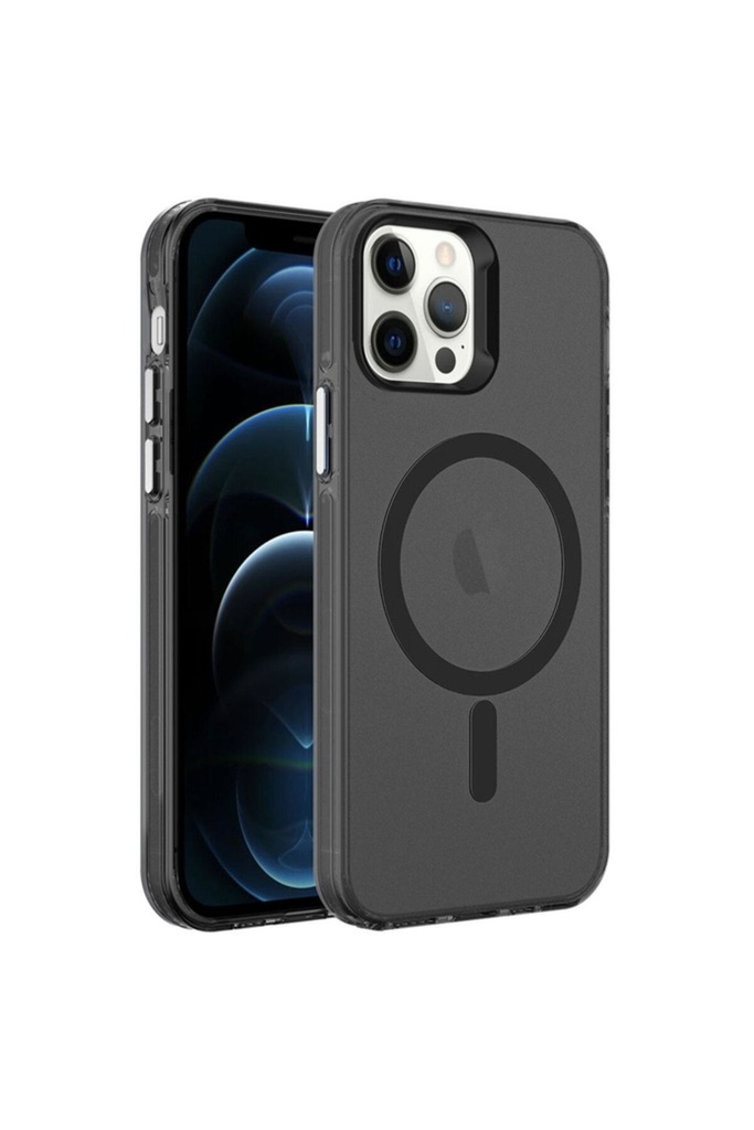 [RNZ-TA92161] Apple iPhone 12 Pro Uyumlu Kılıf Zore M-safe Şarj Özellikli Buzlu Transparan C-Pro Sert Kapak (Siyah)