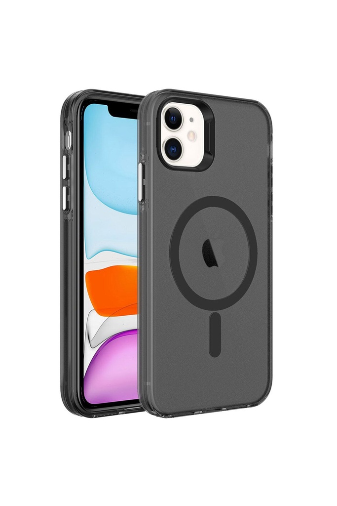 Apple iPhone 12 Uyumlu Kılıf Zore M-safe Şarj Özellikli Buzlu Transparan C-Pro Sert Kapak