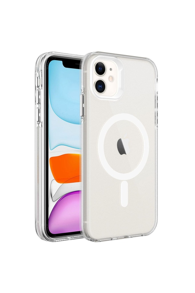 Apple iPhone 11 Uyumlu Kılıf Zore M-safe Şarj Özellikli Buzlu Transparan C-Pro Sert Kapak
