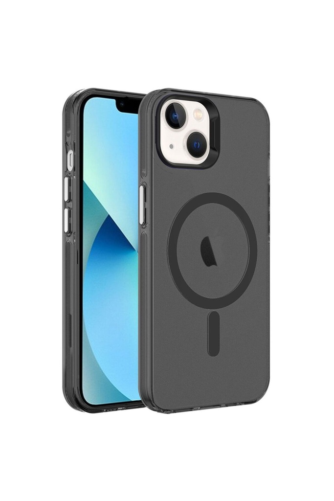 [RNZ-TA92170] Apple iPhone 13 Uyumlu Kılıf Zore M-safe Şarj Özellikli Buzlu Transparan C-Pro Sert Kapak (Siyah)