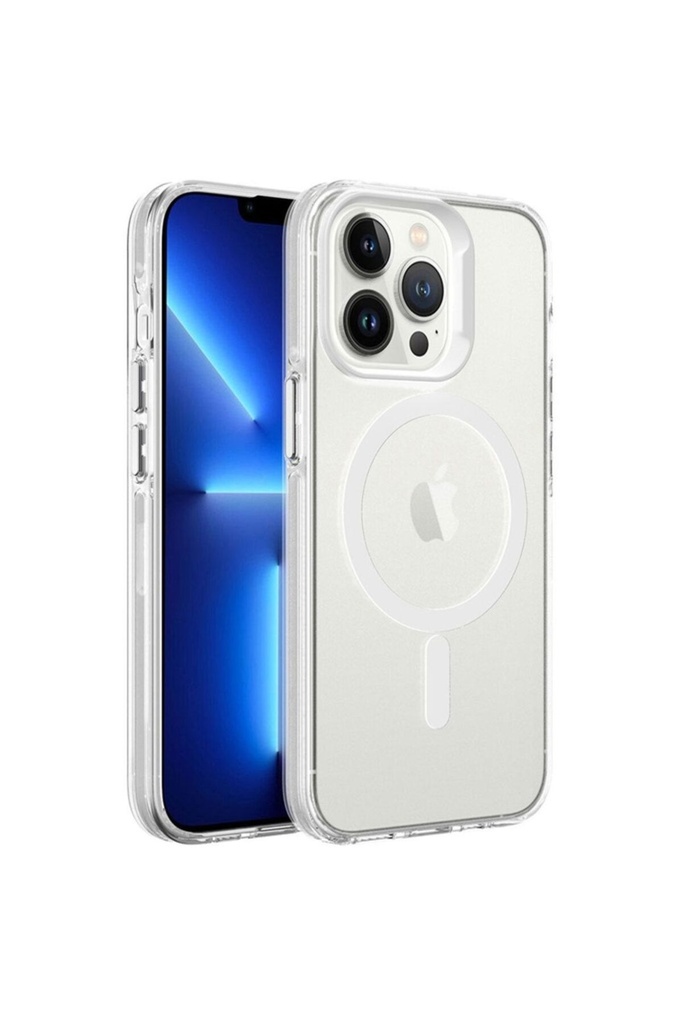 Apple iPhone 13 Pro Uyumlu Kılıf Zore M-safe Şarj Özellikli Buzlu Transparan C-Pro Sert Kapak