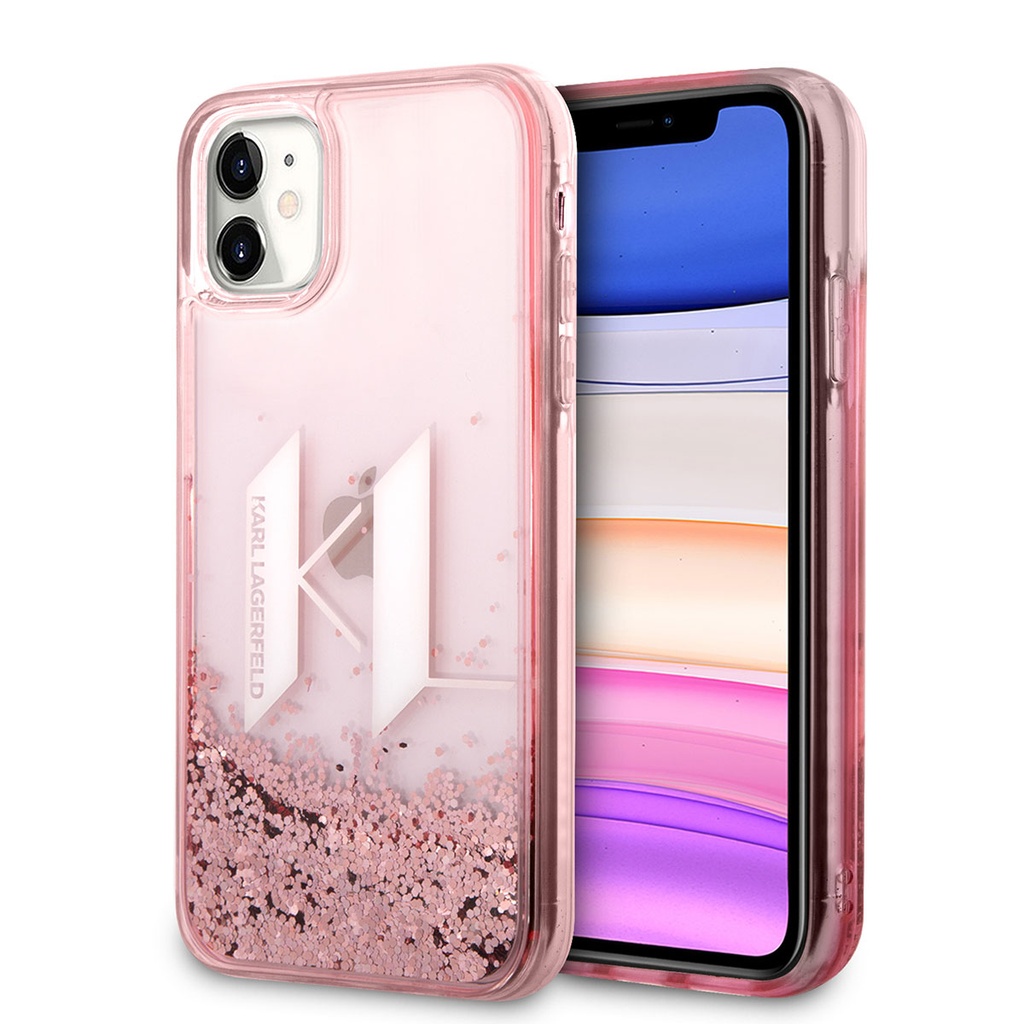 Apple iPhone 11 Uyumlu Kılıf Karl Lagerfeld Sıvılı Simli Dizayn Kapak