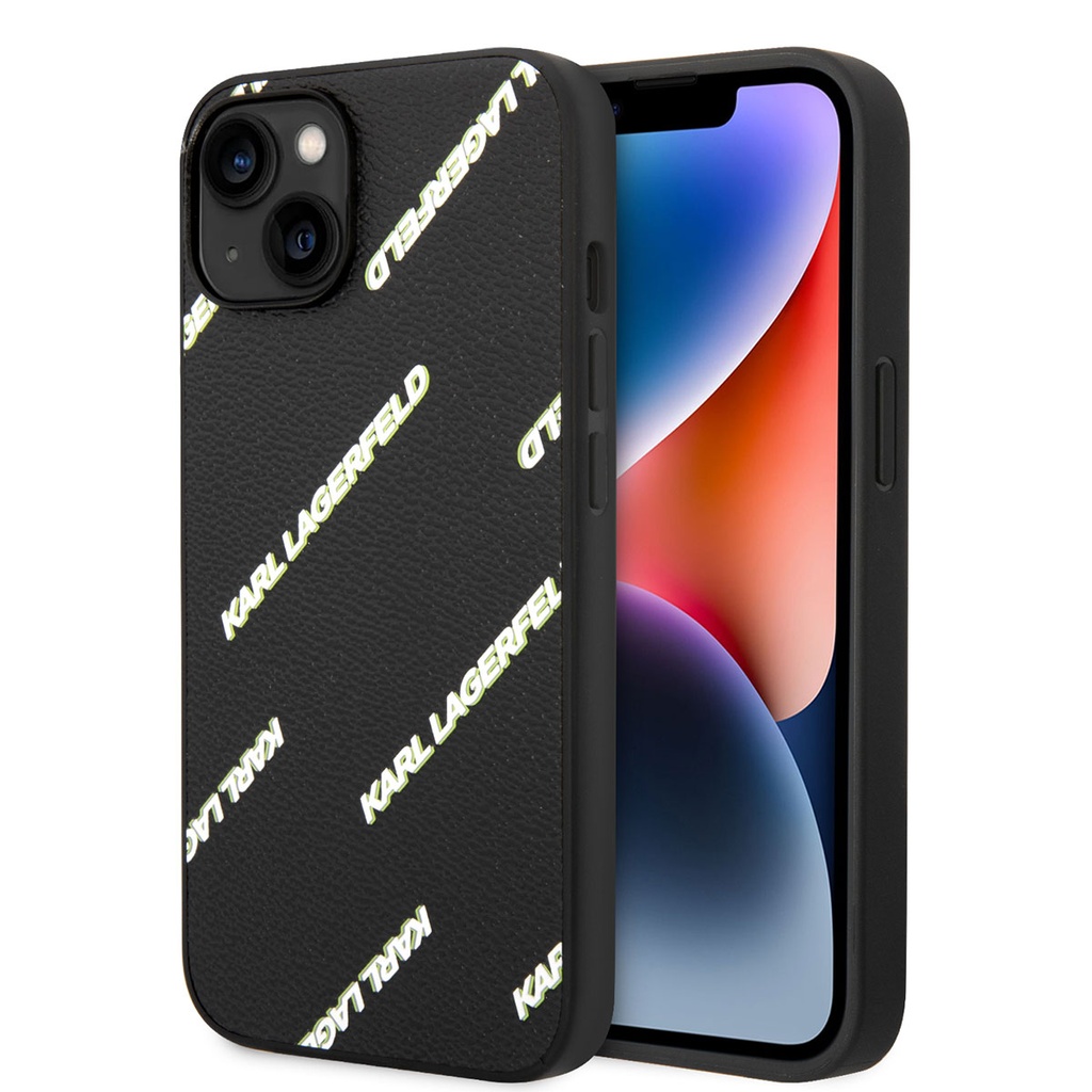 [ZTA92359] Apple iPhone 14 Uyumlu Kılıf Karl Lagerfeld PU Suni Deri Logolu Dizayn Kapak