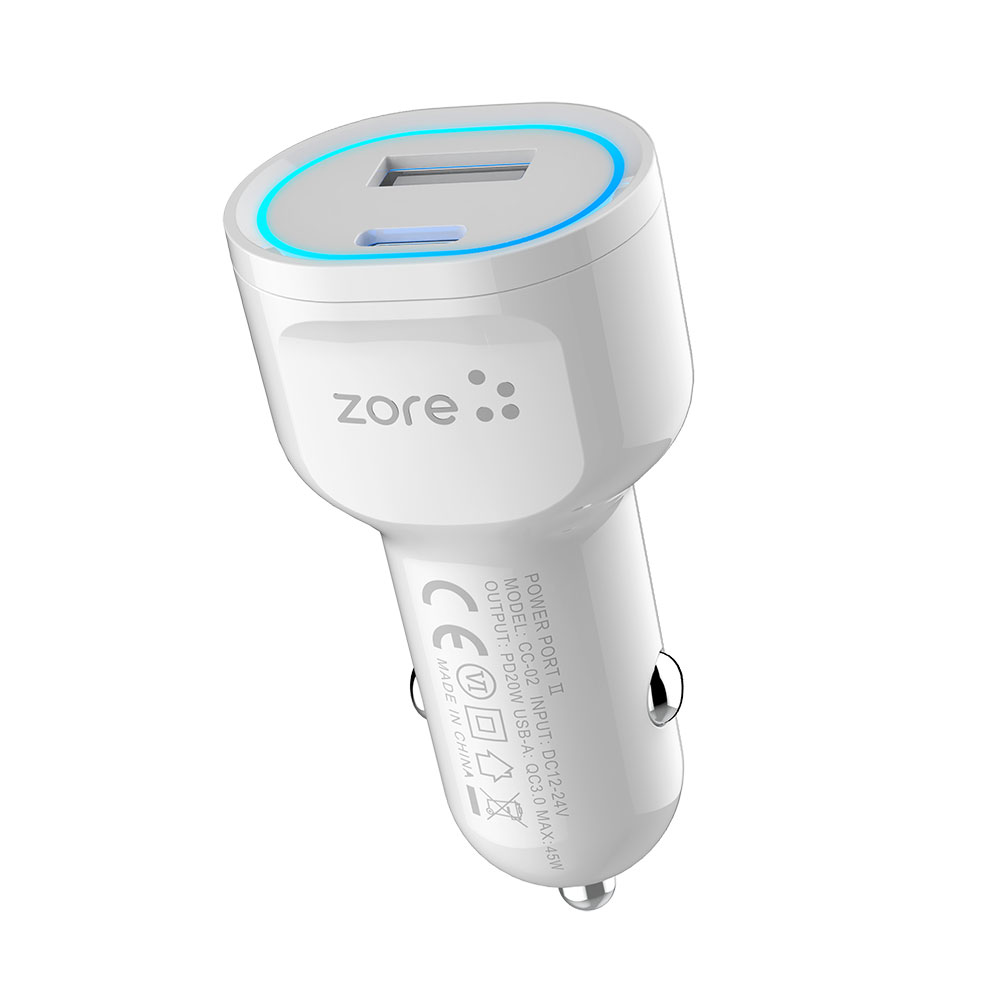 [RNZ-TA92425] Zore CC-02 Hızlı Şarj Özellikli LED Işıklı QC 3.0 USB-A ve Type-C PD Araç Şarj Başlığı PD 20W