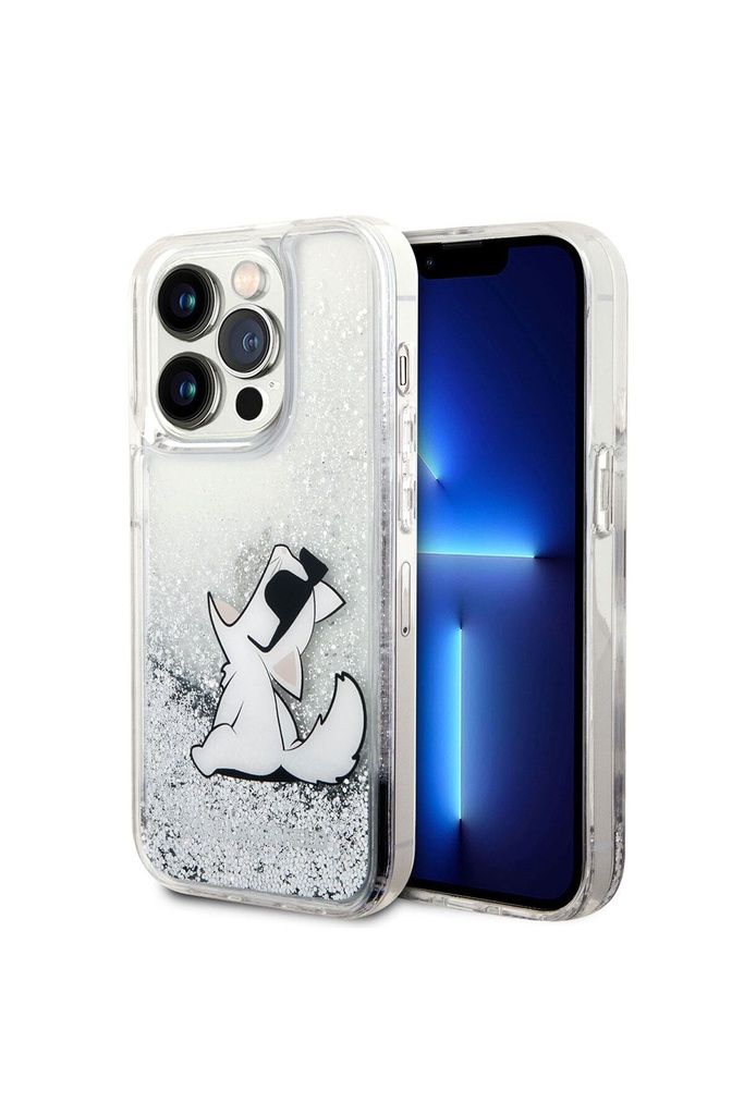 Apple iPhone 14 Pro Max Uyumlu Kılıf Karl Lagerfeld Sıvılı Simli Choupette Dizayn Kapak
